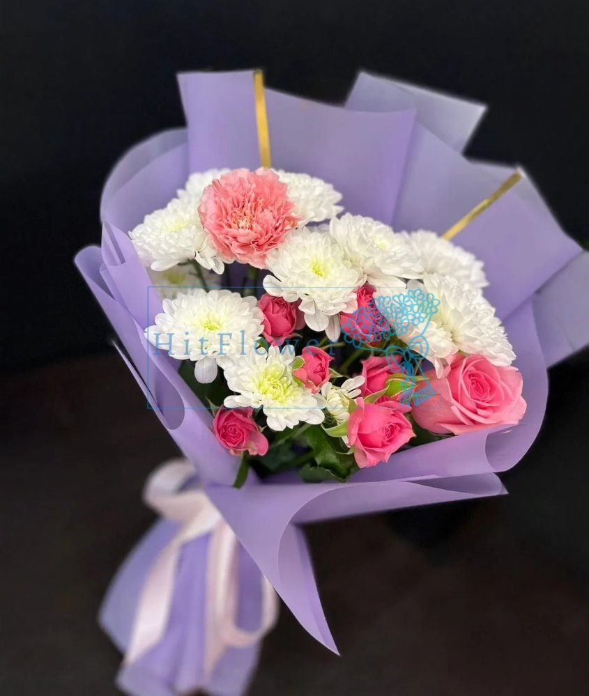 Букет цветов Утренний поцелуй Букет цветов из: Гвоздики, Розы и Хризантемы